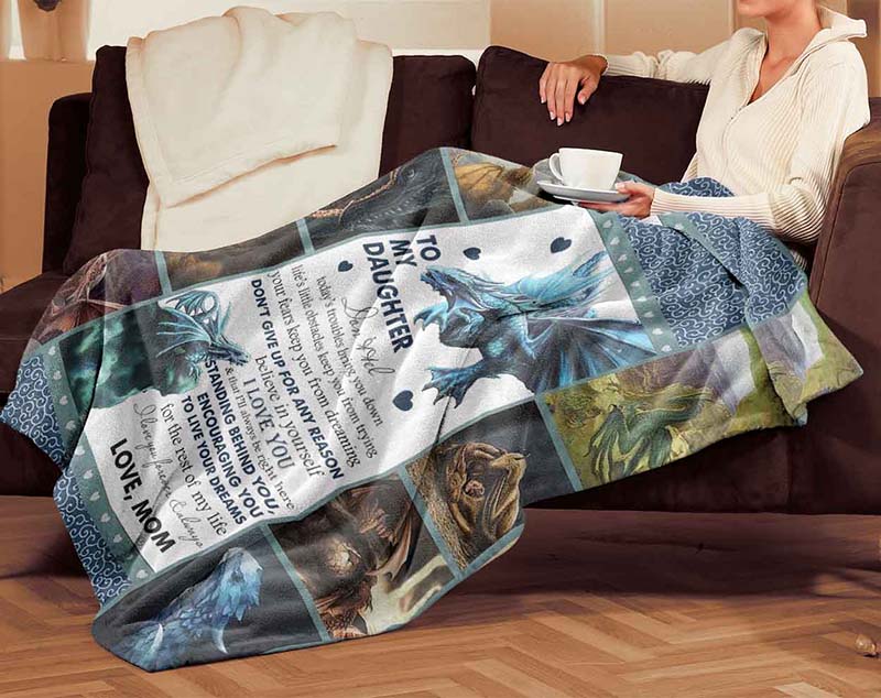Skitongifts Blanket For Sofa Throws, Bed Throws Blanket - Dragon To My Daughter Don't Give Up For Any Reason Believe In Yourself Love, Mom-TT0501