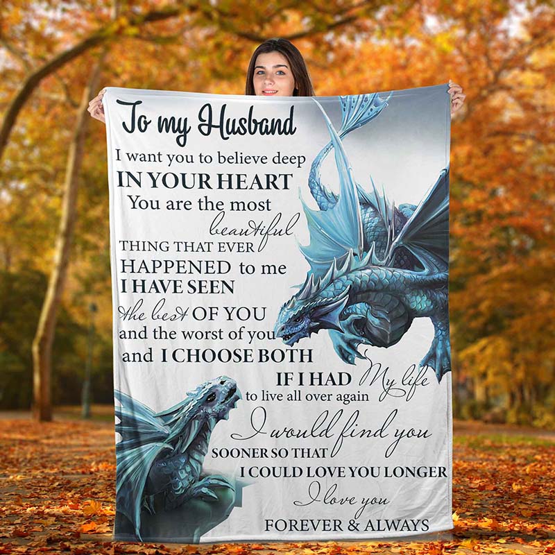 Skitongifts Blanket For Sofa Throws, Bed Throws Blanket Dragon Toothless To My Husband I Want You To Believe Deep In Your Heart I Love You-TT2812