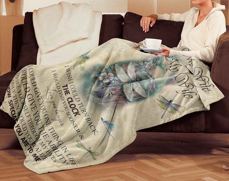 Skitongifts Blanket For Sofa Throws, Bed Throws Blanket - Dragonfly To My Wife I Love You To The Moon & Back-TT2912