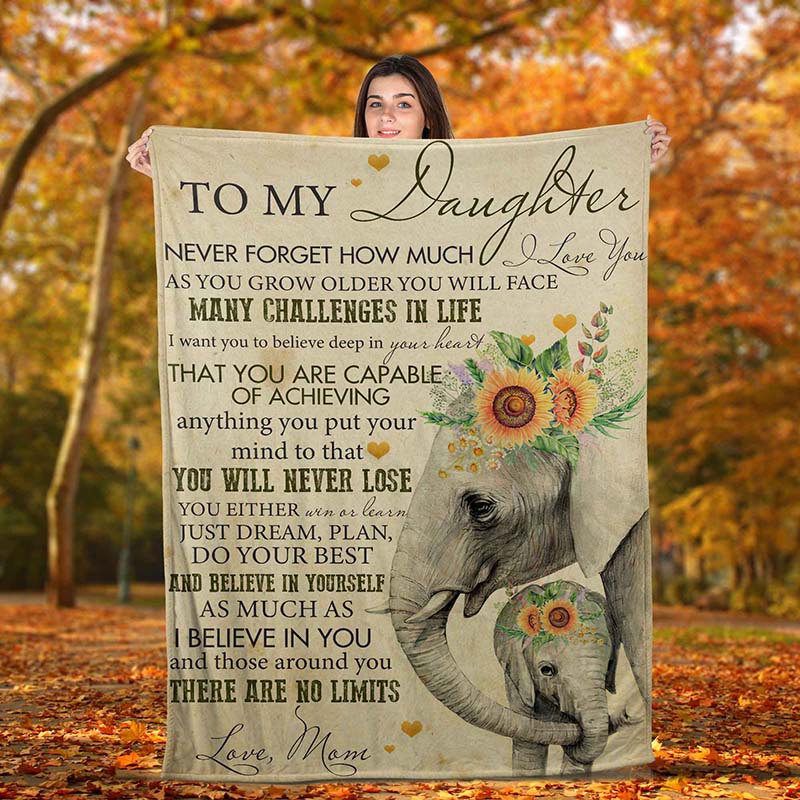Skitongifts Blanket For Sofa Throws, Bed Throws Blanket - Elephant To My Daughter Never Forget How Much I Love You Many Challenges In Life-TT0801