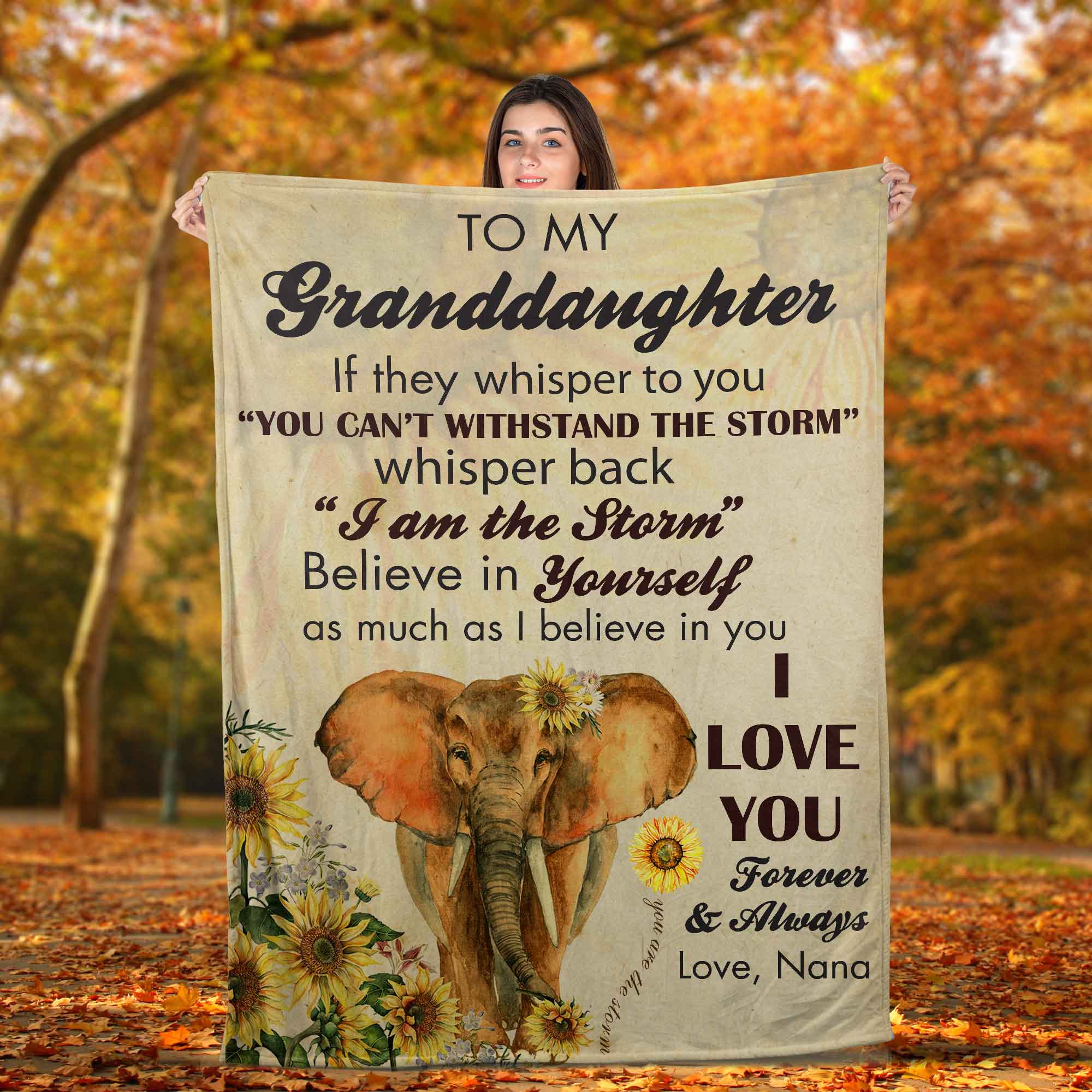 Skitongifts Blanket For Sofa Throws, Bed Throws Blanket - Elephants Sunflower Nana To Granddaughter I Am The Storm I Love You Forever And Always-TT2701