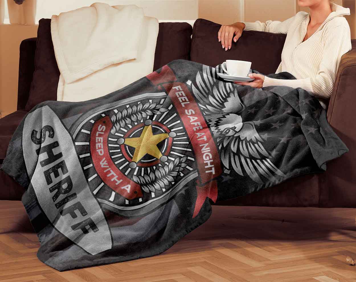 Skitongifts Blanket For Sofa Throws, Bed Throws Blanket - Feel Safe At Night Sleep With A Sheriff America Police Proud-TT1401