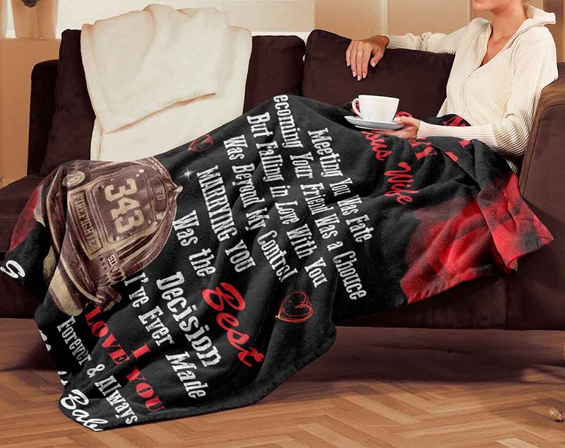 Skitongifts Blanket For Sofa Throws, Bed Throws Blanket - Firefighter Good Night Baby My Gorgeous Wife-TT0501
