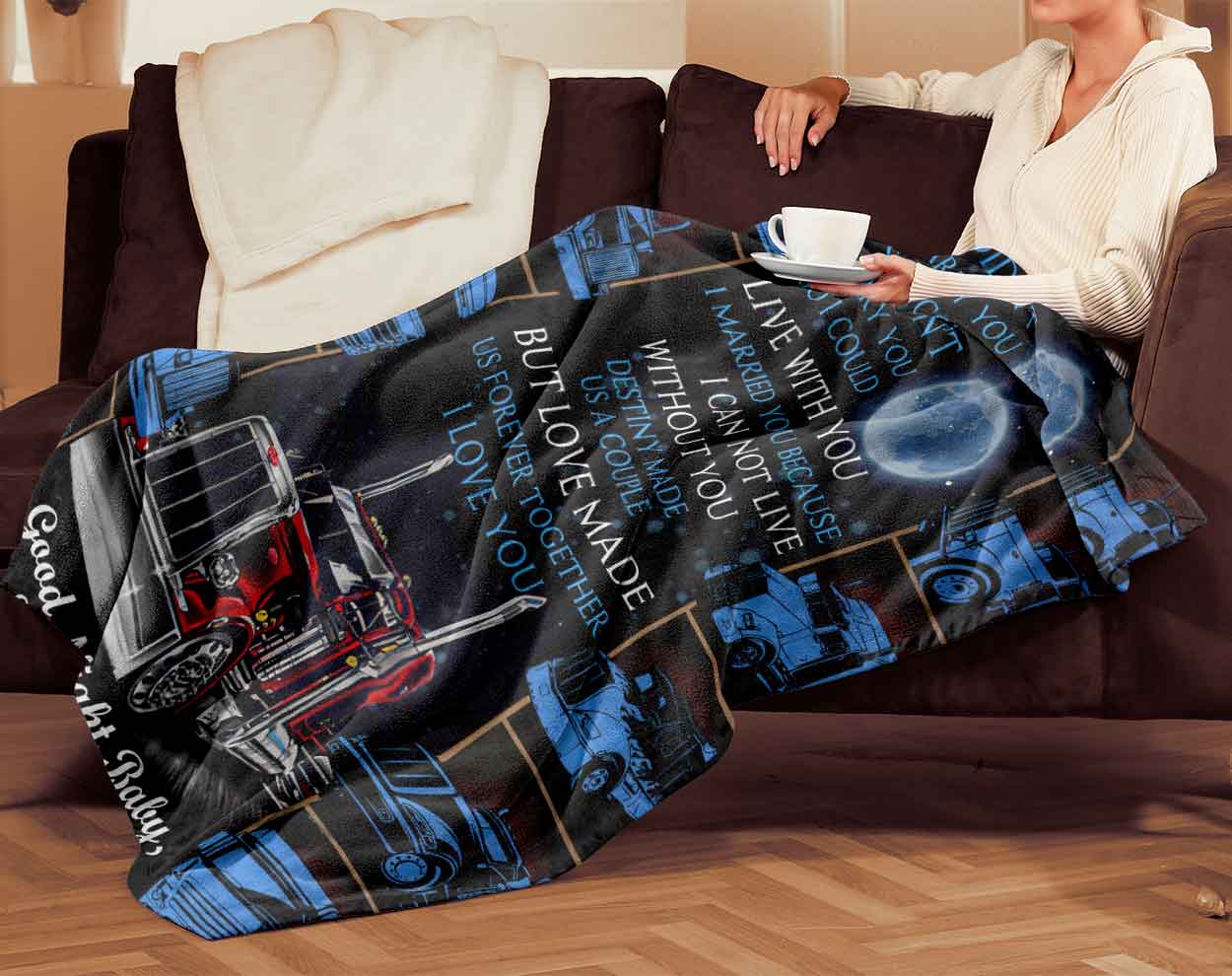 Skitongifts Blanket For Sofa Throws, Bed Throws Blanket - For Trucker Husband To Wife I Love You Good Night Baby Sleep Tight-TT0912