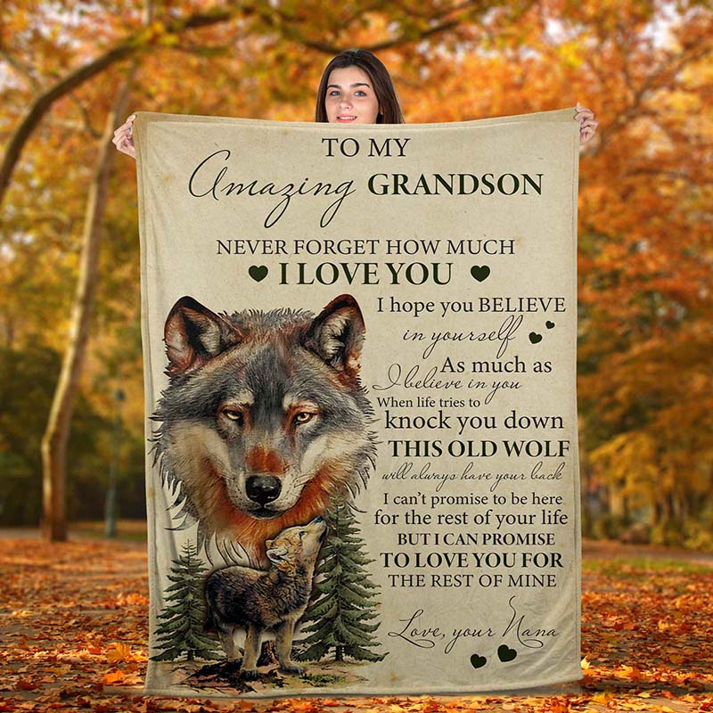 Skitongifts Blanket For Sofa Throws, Bed Throws Blanket - Grandson Nana Wolf Edition-TT0301