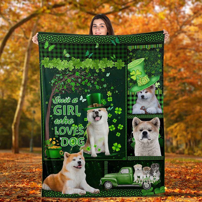 Skitongifts Blanket For Sofa Throws, Bed Throws Blanket Just A Girl Who Loves Dog, St patrick day Akita Dog-TT1712