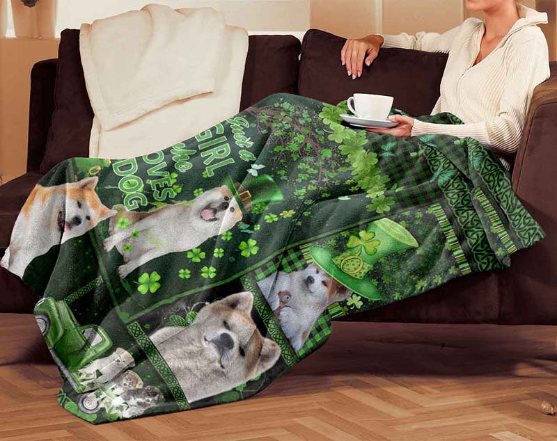 Skitongifts Blanket For Sofa Throws, Bed Throws Blanket Just A Girl Who Loves Dog, St patrick day Akita Dog-TT1712