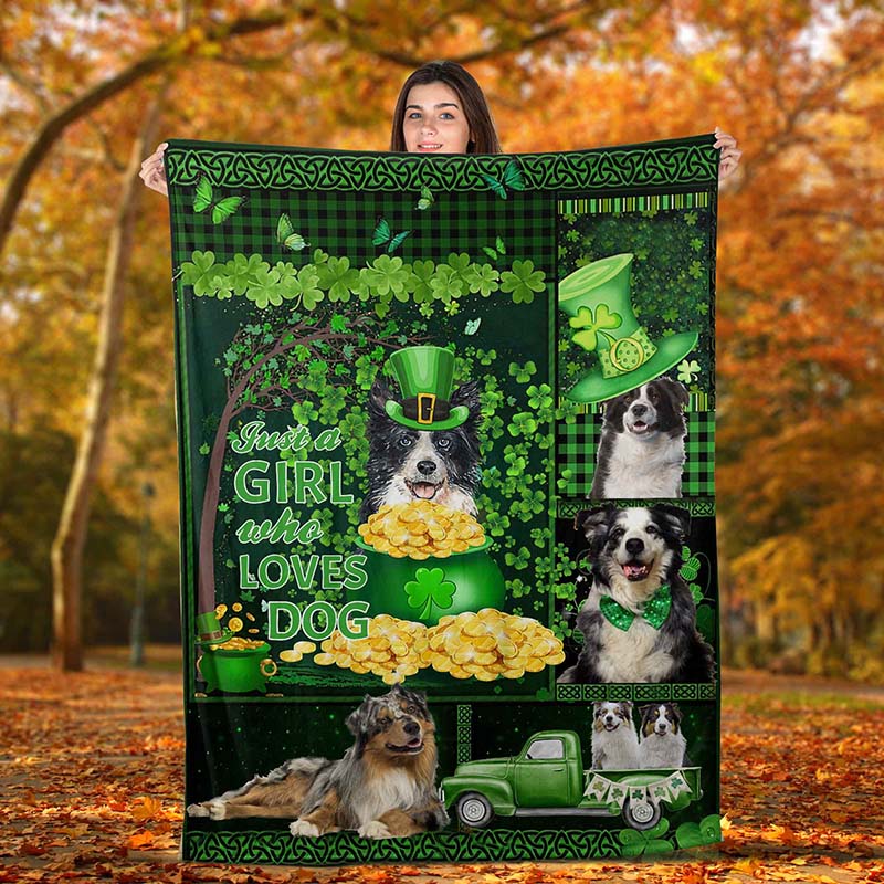 Skitongifts Blanket For Sofa Throws, Bed Throws Blanket Just A Girl Who Loves Dog, St patrick day Australian Shepherds Dog-TT1712