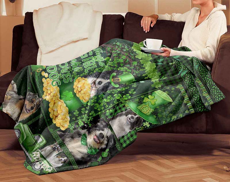 Skitongifts Blanket For Sofa Throws, Bed Throws Blanket Just A Girl Who Loves Dog, St patrick day Australian Shepherds Dog-TT1712