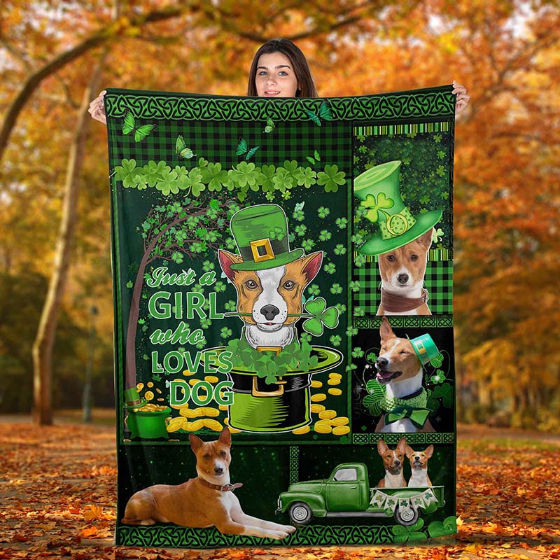 Skitongifts Blanket For Sofa Throws, Bed Throws Blanket Just A Girl Who Loves Dog, St patrick day Basenji Dog-TT1712