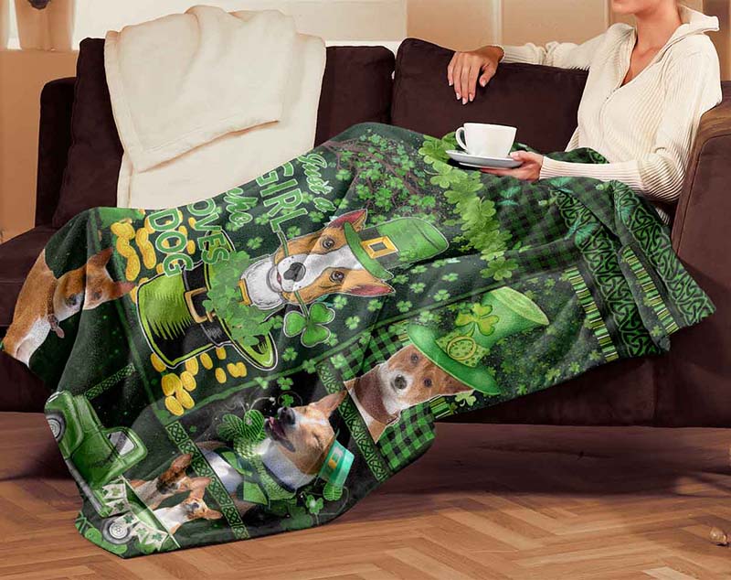 Skitongifts Blanket For Sofa Throws, Bed Throws Blanket Just A Girl Who Loves Dog, St patrick day Basenji Dog-TT1712
