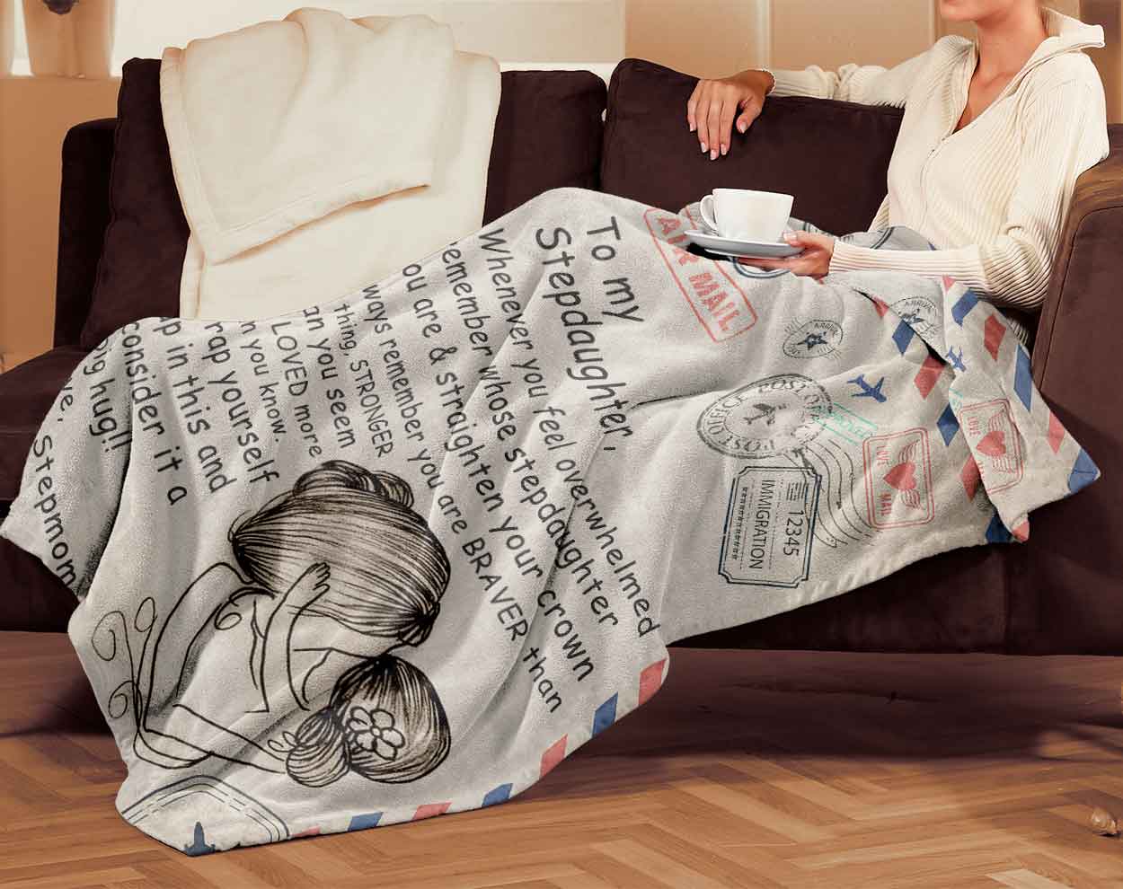 Skitongifts Blanket For Sofa Throws, Bed Throws Blanket - Letter To My Stepdaughter Whenever You Feel Overwhelmed A Big Hug Love Your Stepmom-TT1201
