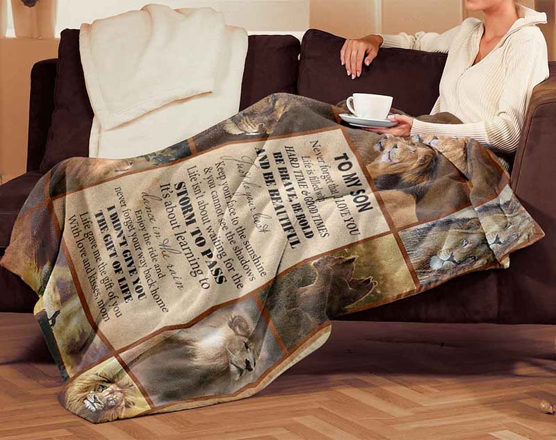 Skitongifts Blanket For Sofa Throws, Bed Throws Blanket - Lion Mom To Son, I Love You-TT3112