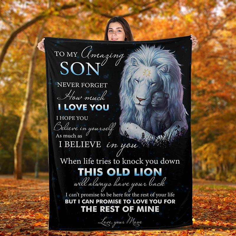 Skitongifts Blanket For Sofa Throws, Bed Throws Blanket Lion To My Amazing Son I Love You When Life Tries To Knock You Down This Old Lion-TT3012