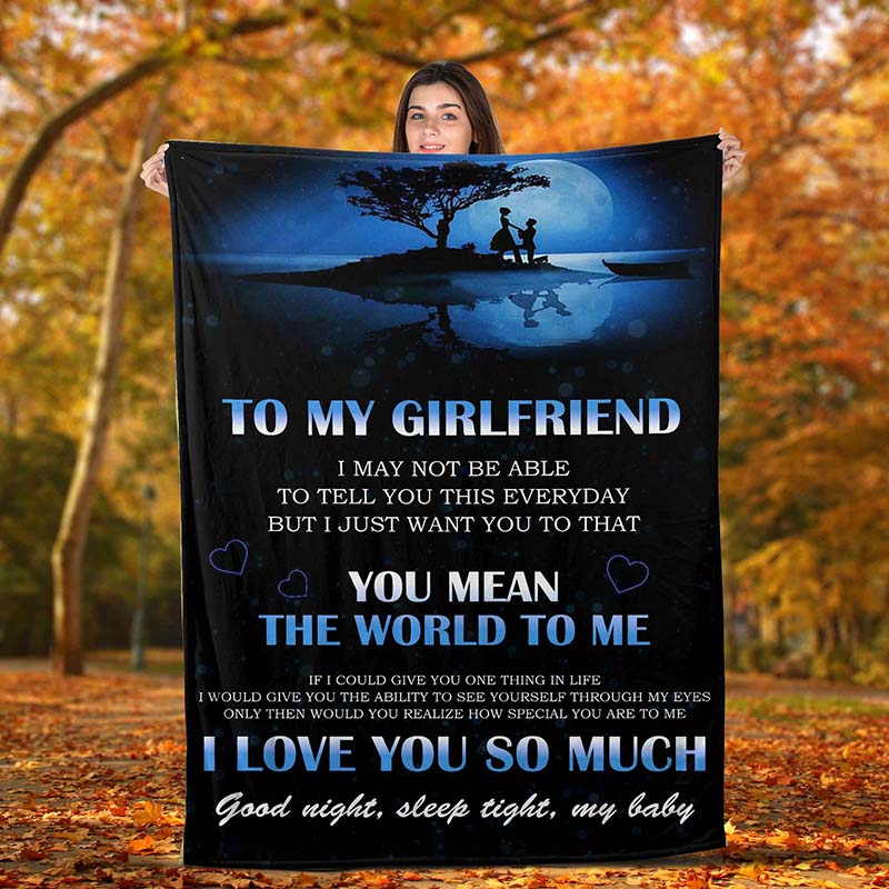Skitongifts Blanket For Sofa Throws, Bed Throws Blanket - Meaningful Quote Boyfriend To My Girlfriend You Mean The World To Me-TT0501