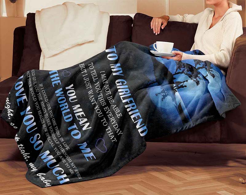 Skitongifts Blanket For Sofa Throws, Bed Throws Blanket - Meaningful Quote Boyfriend To My Girlfriend You Mean The World To Me-TT0501