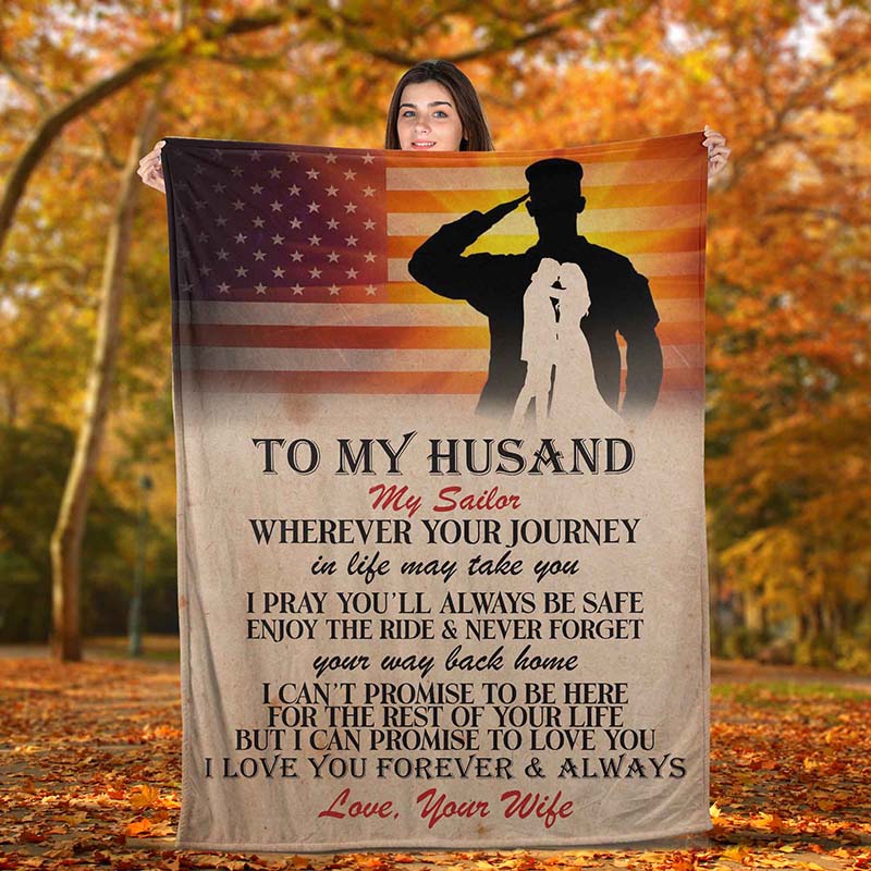 Skitongifts Blanket For Sofa Throws, Bed Throws Blanket - Navy Husband My Sailor Wherever Your Journey In Life May Take You Love Wife-TT1801