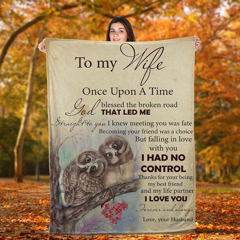 Skitongifts Blanket For Sofa Throws, Bed Throws Blanket Owl To My Wife God Blessed The Broken Road-TT2812