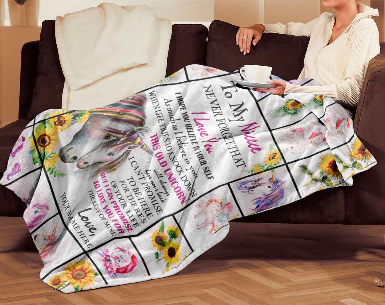Skitongifts Blanket For Sofa Throws, Bed Throws Blanket - Personalized Custom Aunt Auntie Uncle Name To My Niece This Old Unicorn-TT2801
