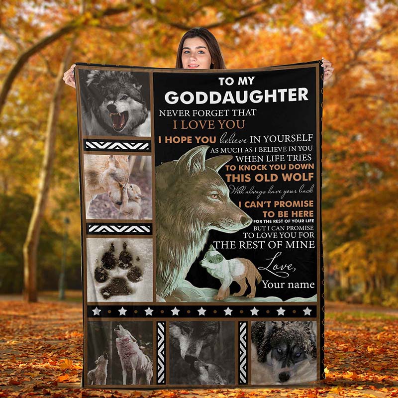 Skitongifts Blanket For Sofa Throws, Bed Throws Blanket Custom Godmother Name To My Goddaughter This Old Wolf-TT3112