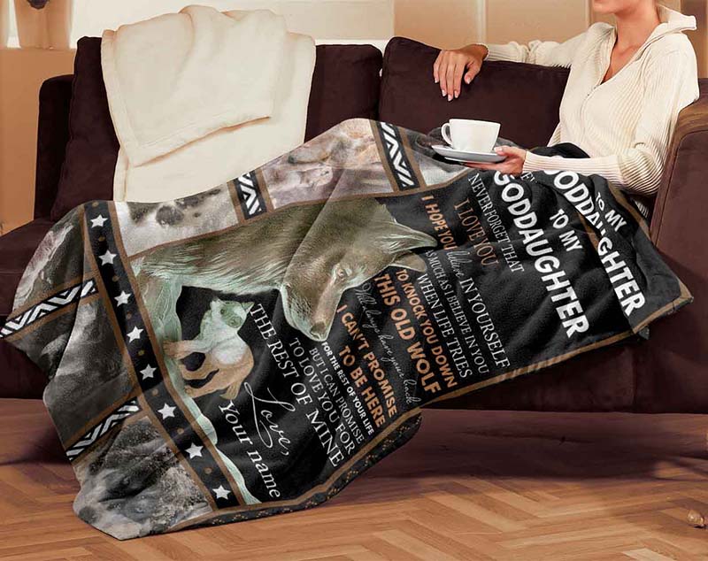 Skitongifts Blanket For Sofa Throws, Bed Throws Blanket - Personalized Custom Godmother Name To My Goddaughter This Old Wolf-TT3112
