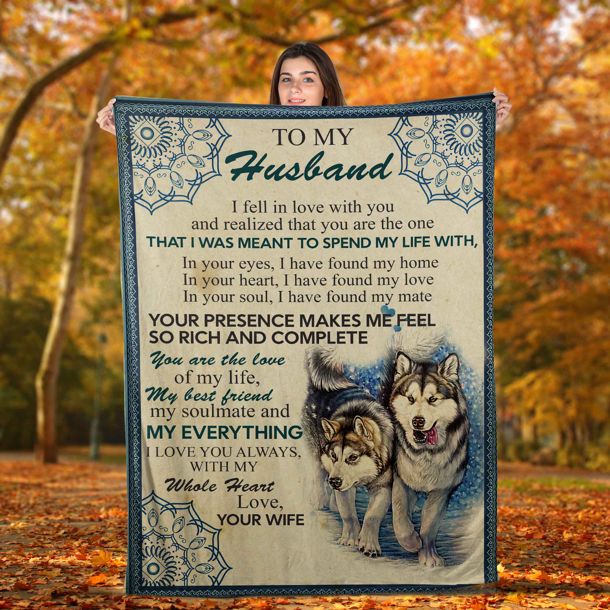Skitongifts Blanket For Sofa Throws, Bed Throws Blanket - Personalized To My Husband, Love Wife Wolf I Fell In Love With You Wolf-TT2501