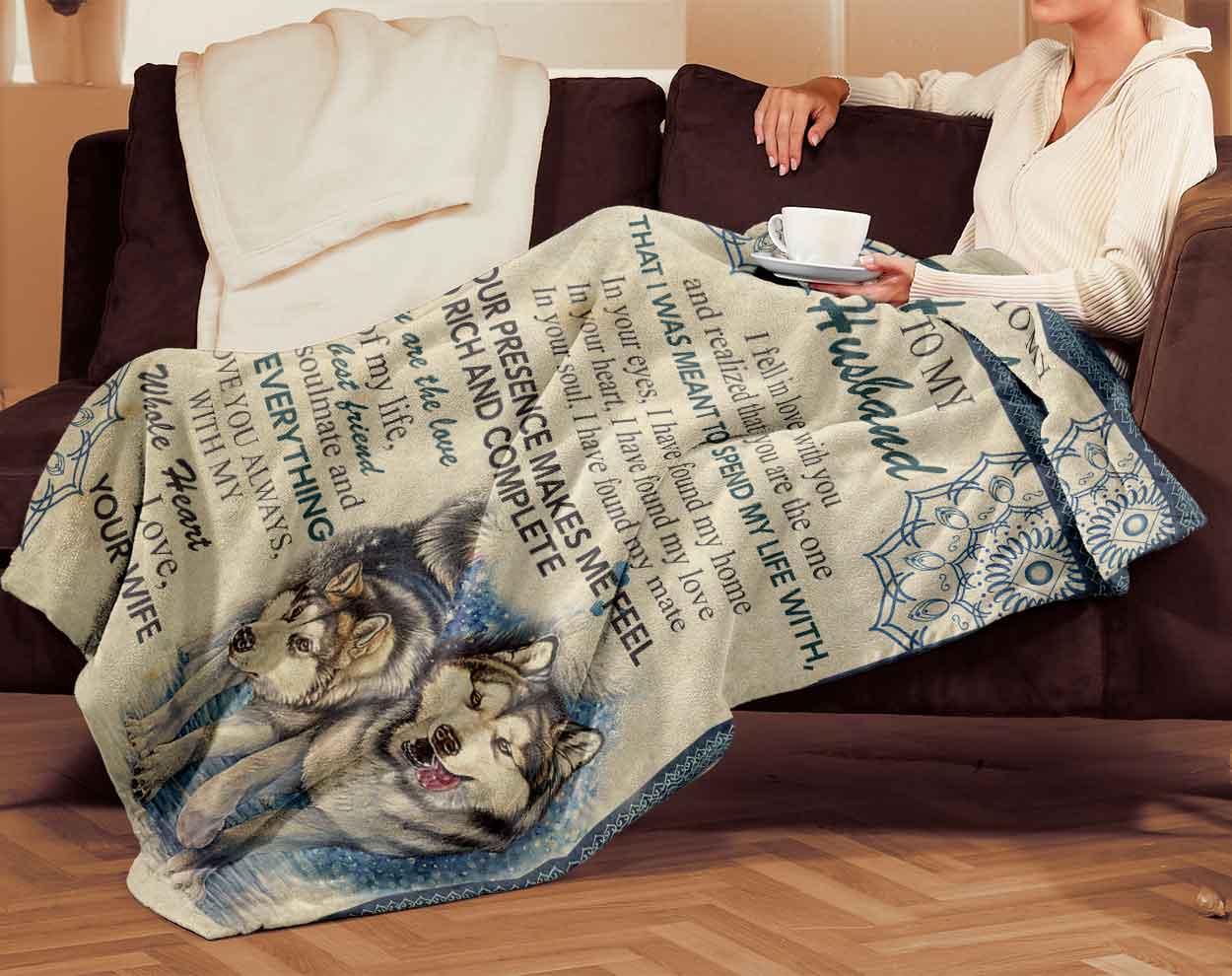Skitongifts Blanket For Sofa Throws, Bed Throws Blanket - Personalized To My Husband, Love Wife Wolf I Fell In Love With You Wolf-TT2501