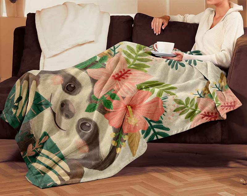 Skitongifts Blanket For Sofa Throws, Bed Throws Blanket - Sloths Flower-TT2704