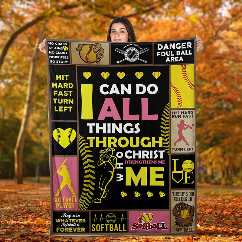 Skitongifts Blanket For Sofa Throws, Bed Throws Blanket - Softball I Can Do All Things Through Christ-TT2101