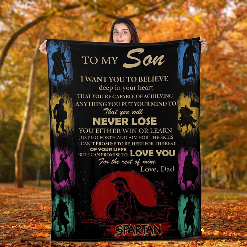 Skitongifts Blanket For Sofa Throws, Bed Throws Blanket - Spartan Dad To Son To My Son Never Lose-TT0401