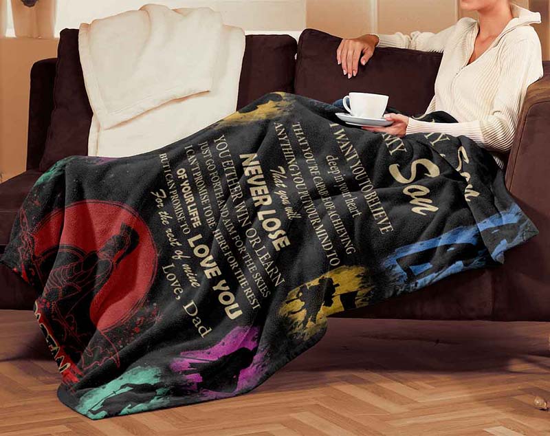 Skitongifts Blanket For Sofa Throws, Bed Throws Blanket - Spartan Dad To Son To My Son Never Lose-TT0401