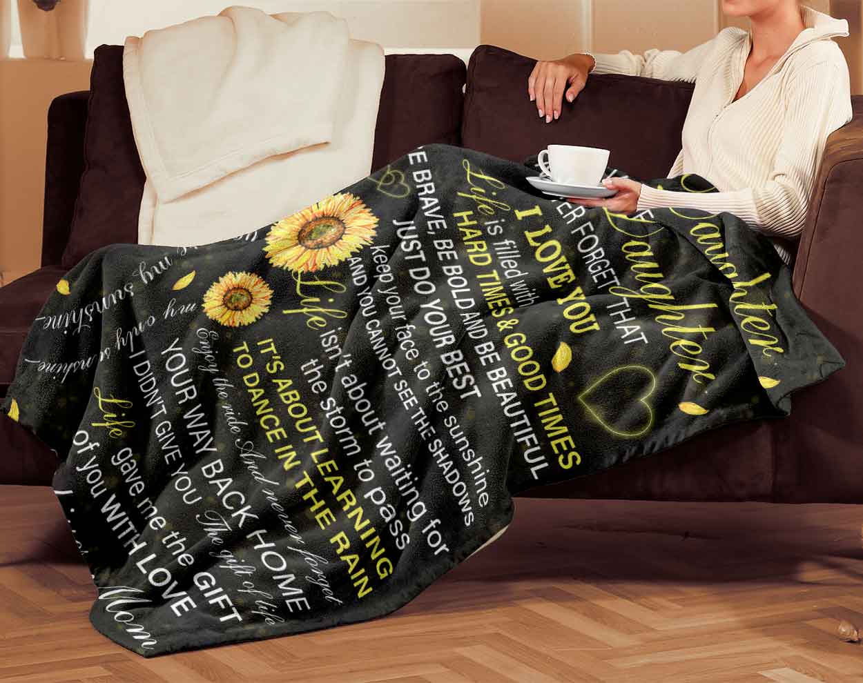 Skitongifts Blanket For Sofa Throws, Bed Throws Blanket - Sunflower Mom To My Daughter Never Forget That I Love You-TT1501