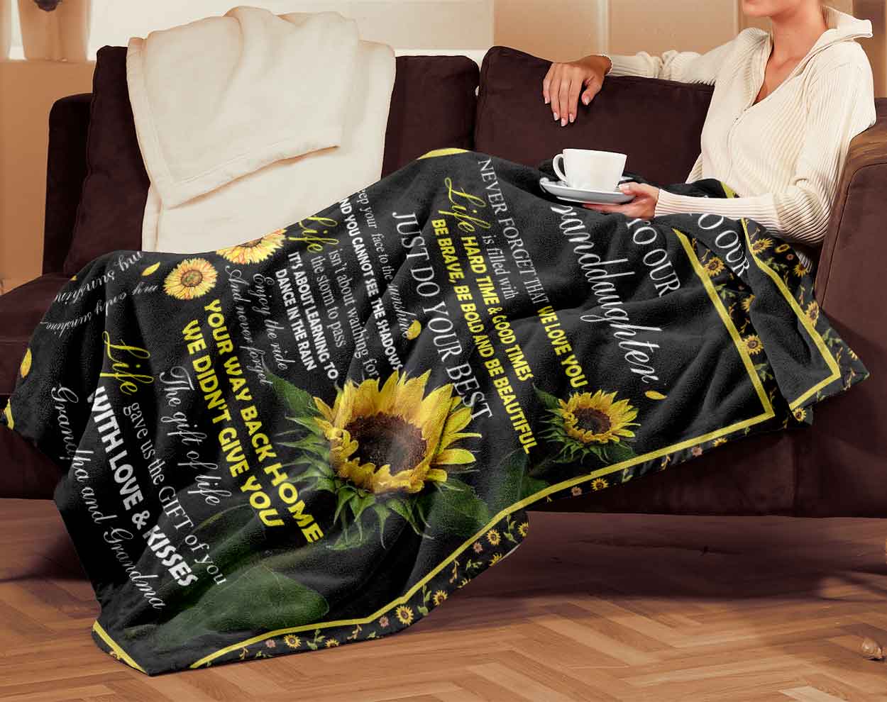 Skitongifts Blanket For Sofa Throws, Bed Throws Blanket - Sunflower To Granddaughter Do Your Best To The Sunshine Love-TT2701