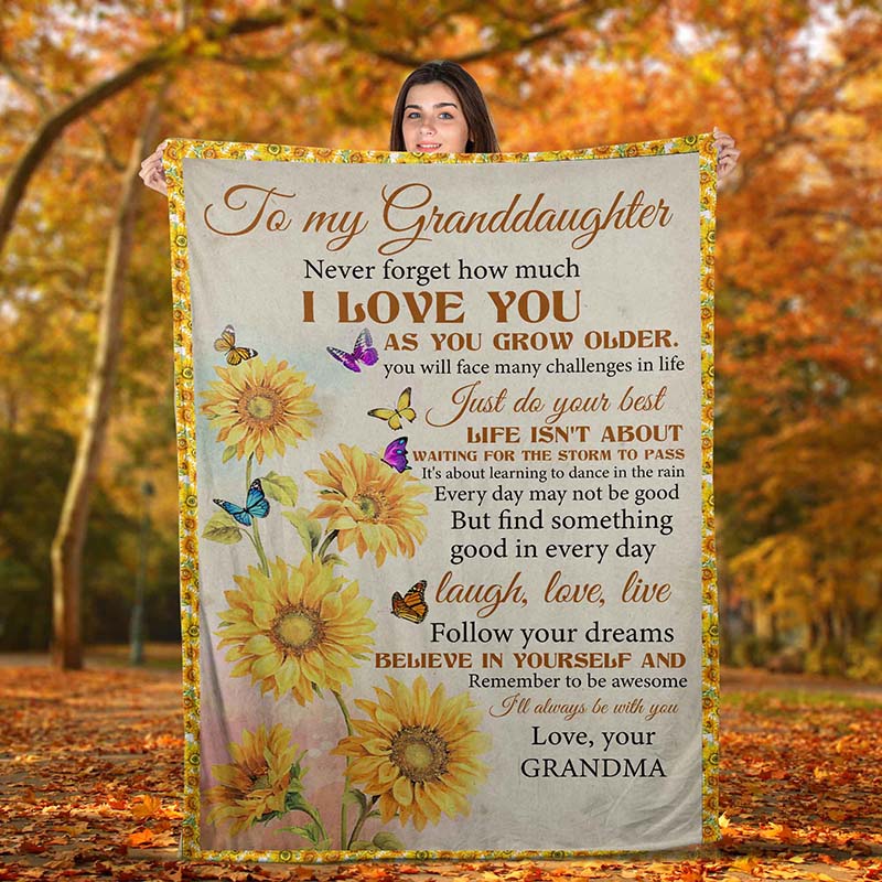 Skitongifts Blanket For Sofa Throws, Bed Throws Blanket - Sunflower to My Granddaughter Never Forget How Much Love Your Grandma-TT0204