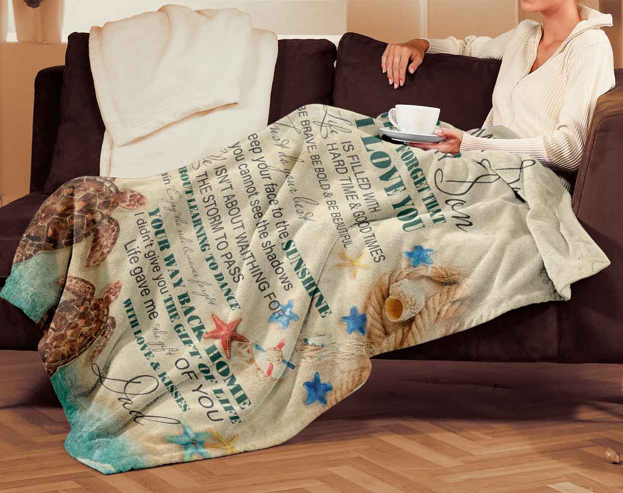 Skitongifts Blanket For Sofa Throws, Bed Throws Blanket - Turtle Dad To My Son Never Forget That I Love You Just Do Your Best Life-TT1101