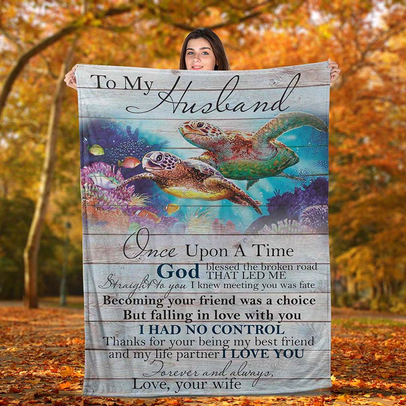 Skitongifts Blanket For Sofa Throws, Bed Throws Blanket - Turtle To My Husband God Blessed The Broken Road-TT1701