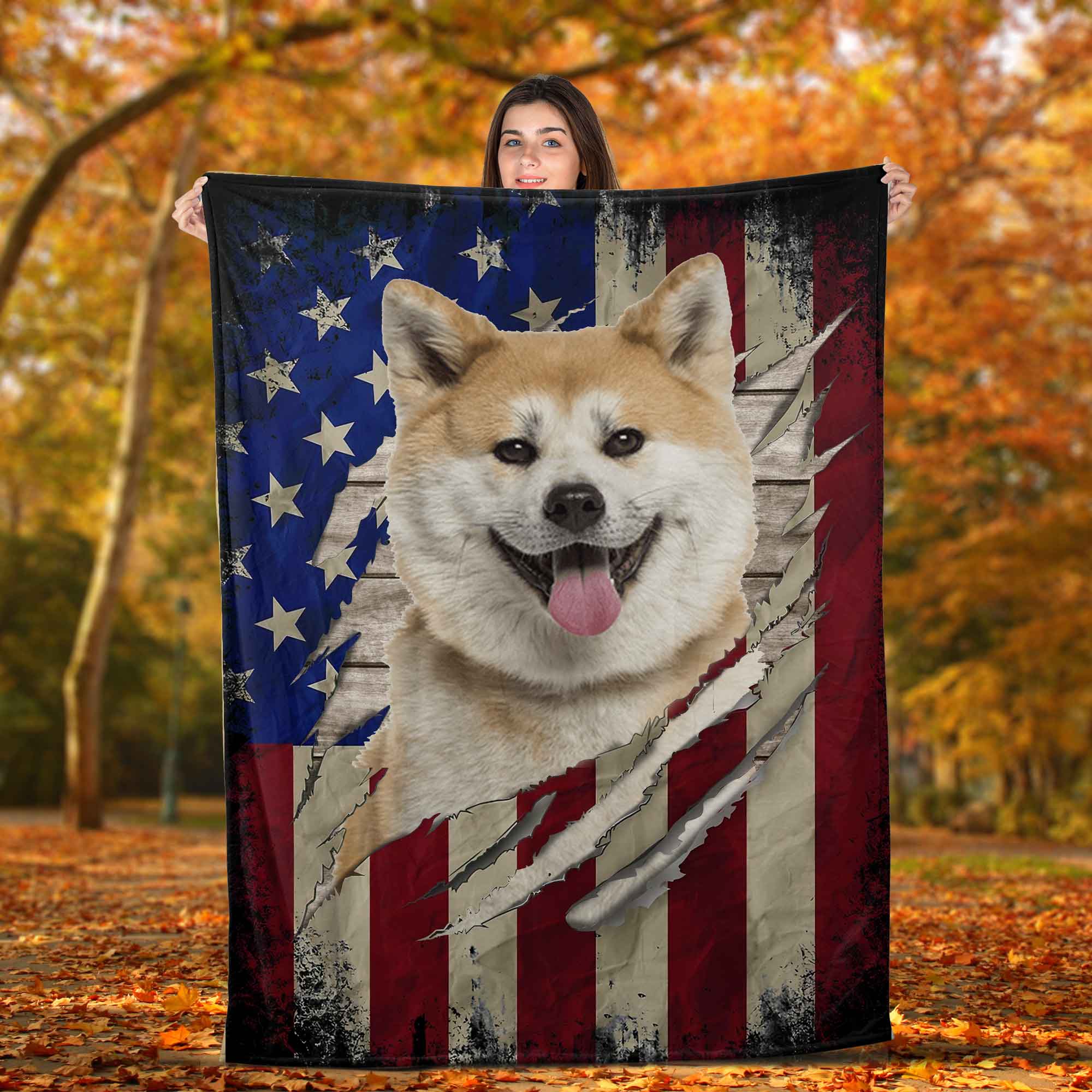 Skitongifts Blanket For Sofa Throws, Bed Throws Blanket - Unique Akita Dog American Flag For Birthday Xmas Independence Day Akita Dog American Flag-TT2801