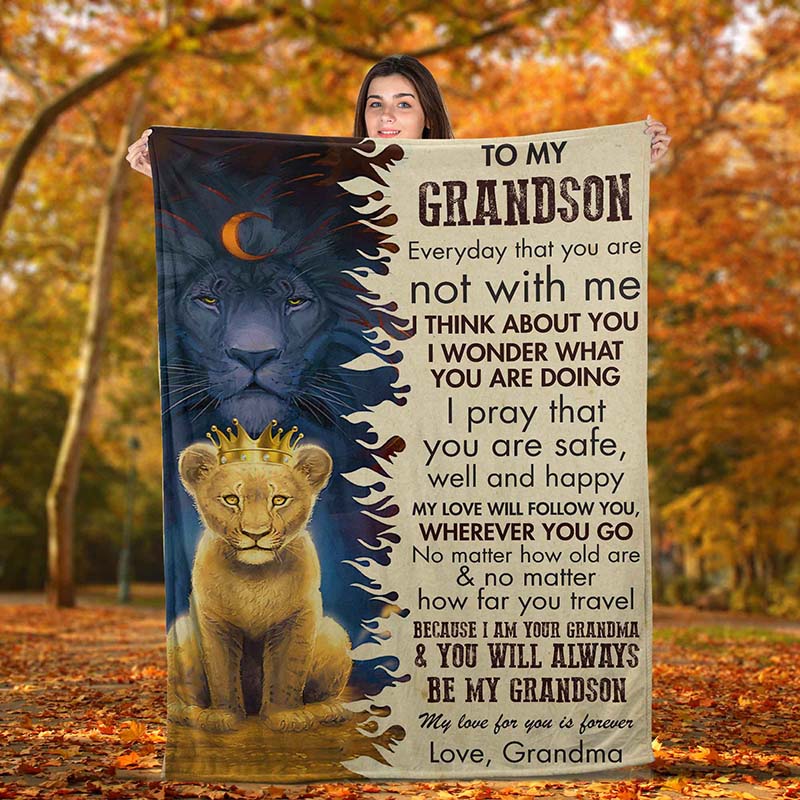 Skitongifts Blanket For Sofa Throws, Bed Throws Blanket - With To My Grandson Everyday That You Are Not With Me I Think About You Lion-TT1801