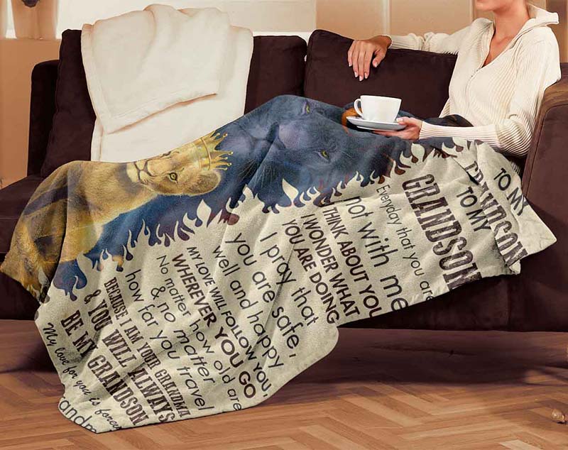 Skitongifts Blanket For Sofa Throws, Bed Throws Blanket - With To My Grandson Everyday That You Are Not With Me I Think About You Lion-TT1801