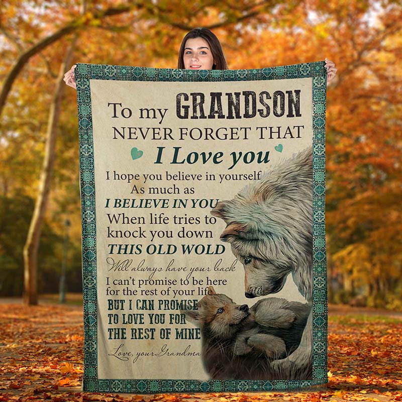 Skitongifts Blanket For Sofa Throws, Bed Throws Blanket - Wolf Grandma To Grandson Never Forget That I Love You, This Is Old Wolf-TT1701