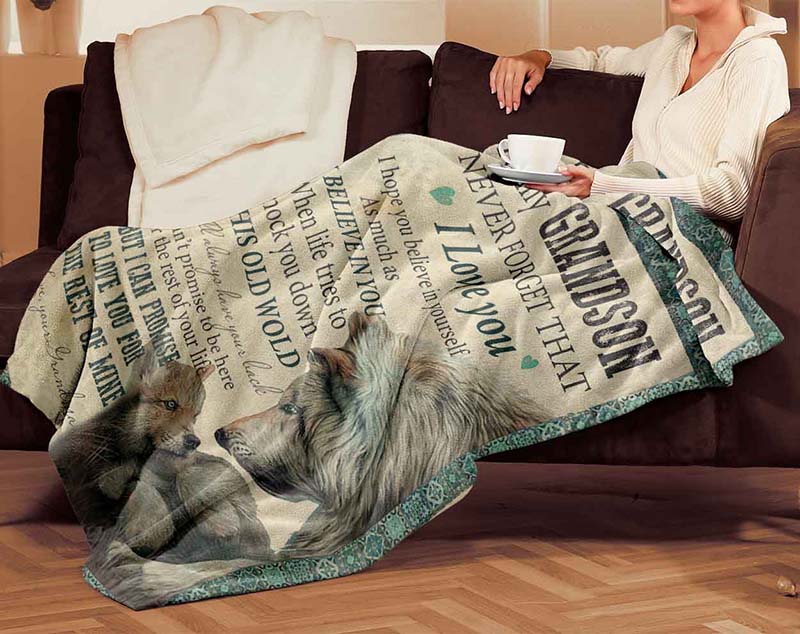 Skitongifts Blanket For Sofa Throws, Bed Throws Blanket - Wolf Grandma To Grandson Never Forget That I Love You, This Is Old Wolf-TT1701