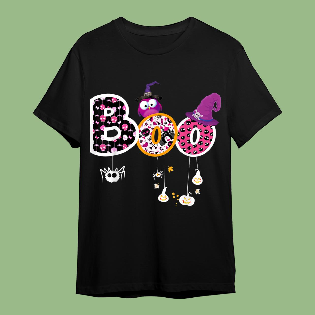 Skitongift Boo Halloween Costume Spiders, Ghosts, Pumkin Witch Hat T-Shirt