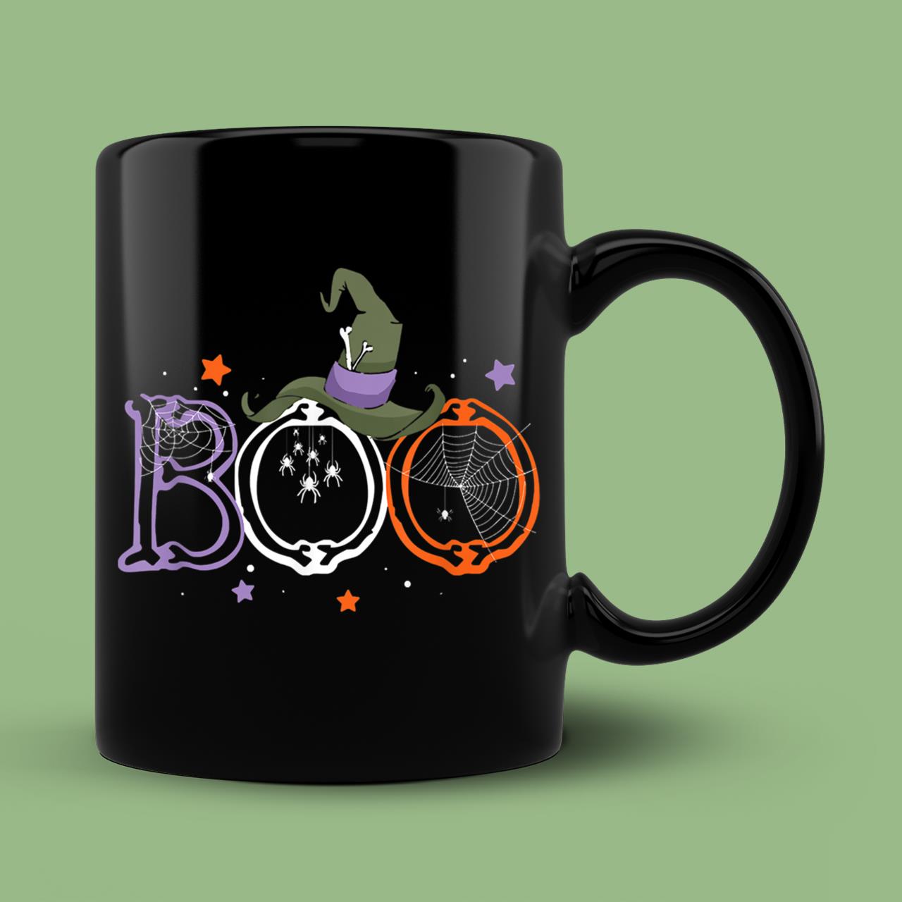 Skitongift Ceramic Novelty Coffee Mug Boo Spooky Halloween With Spiders And Witch Hat Mug