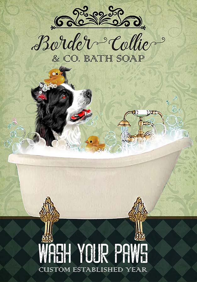 Border Collie Dog In Bathtub Bath Soap Established Wash Your Paws TT0309