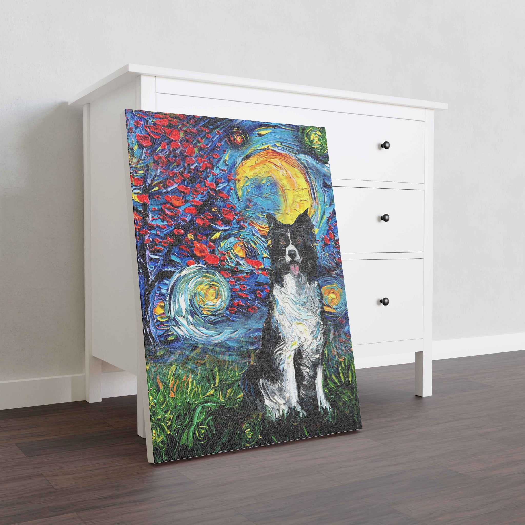 Skitongifts Poster No Frame, Wall Art, Home Decor Border Collie Dog Starry Night Style Halloween-TT1008