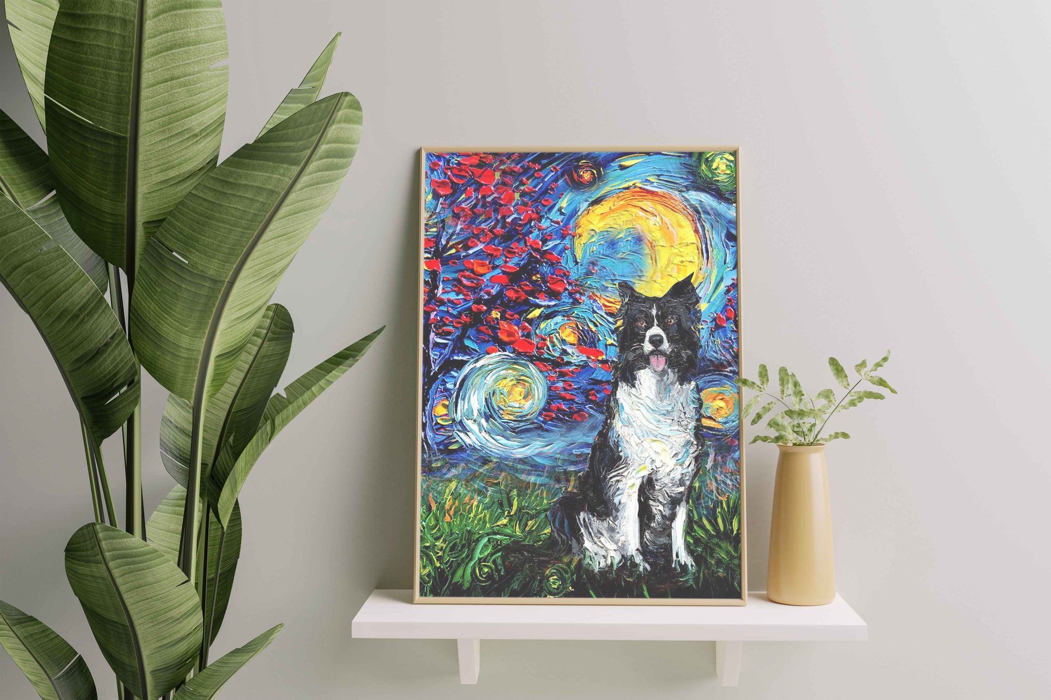 Skitongifts Poster No Frame, Wall Art, Home Decor Border Collie Dog Starry Night Style Halloween-TT1008