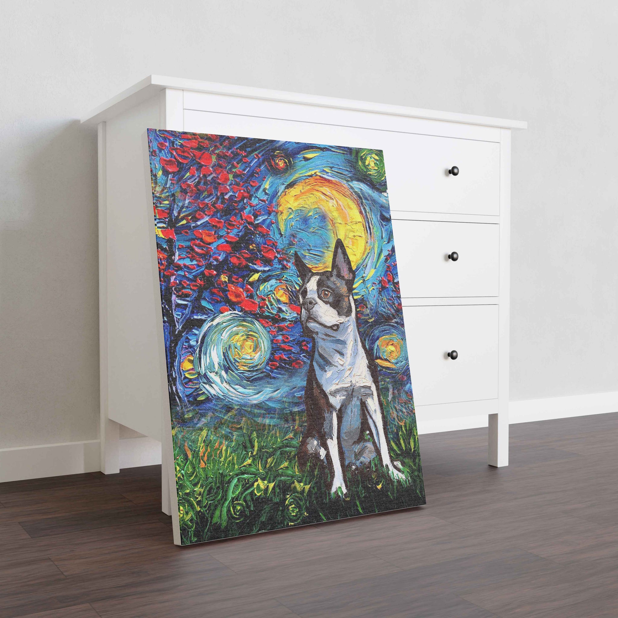 Skitongifts Poster No Frame, Wall Art, Home Decor Boston Terrier Dog Starry Night Style Halloween-TT1008