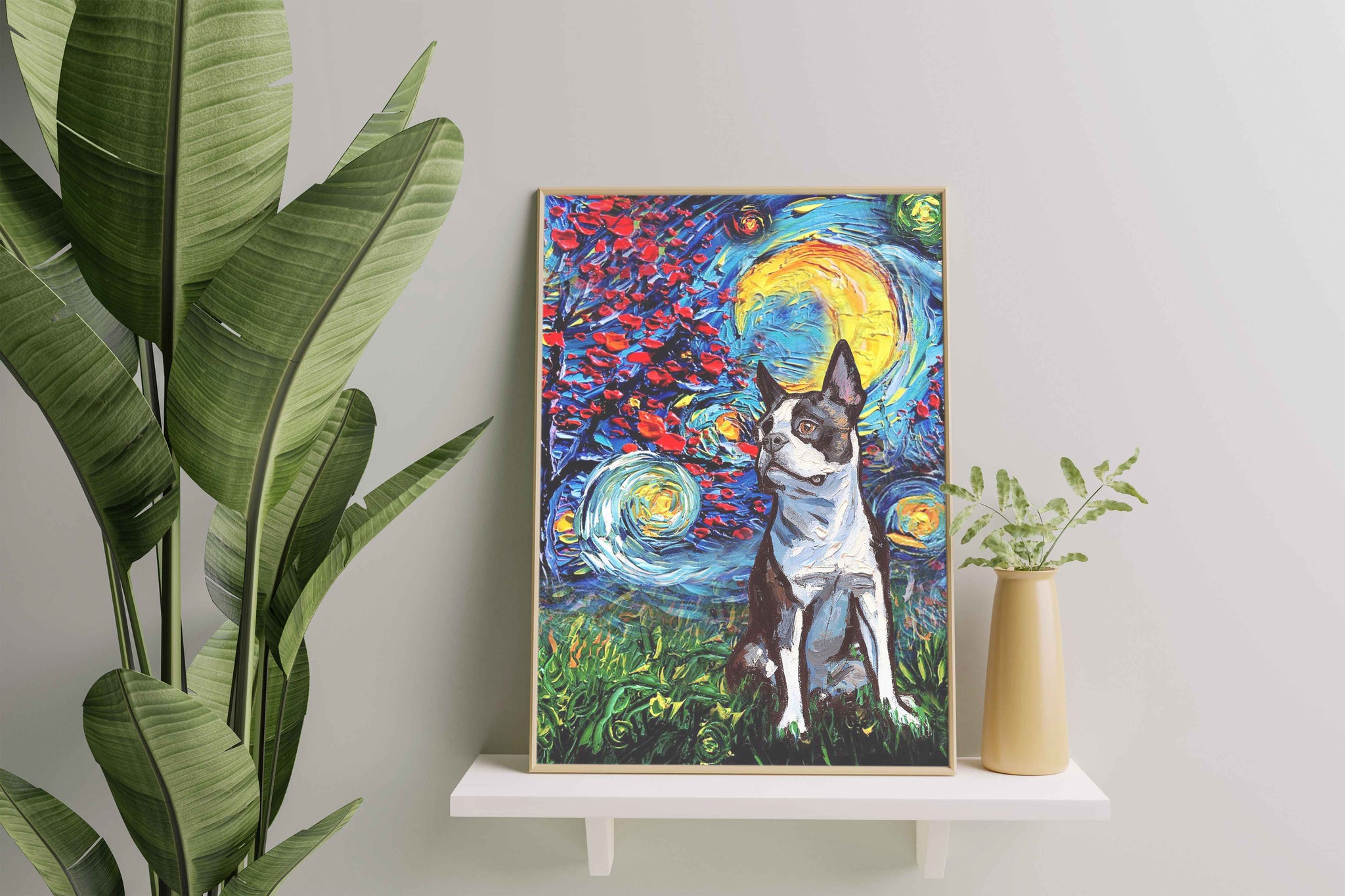Skitongifts Poster No Frame, Wall Art, Home Decor Boston Terrier Dog Starry Night Style Halloween-TT1008