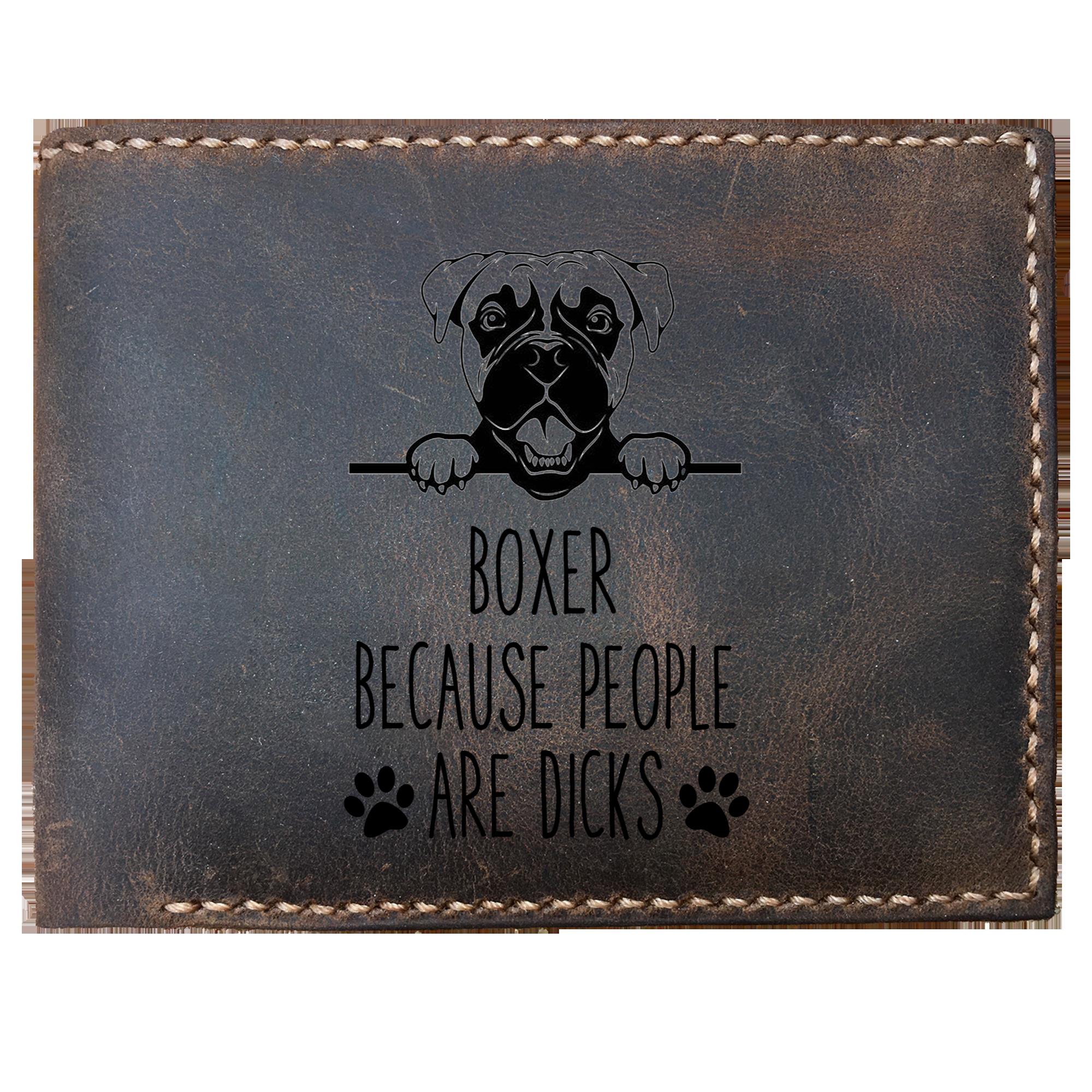 Funny Skitongifts Custom Laser Engraved Bifold Leather Wallet Vintage Boxer Because People Are Dicks