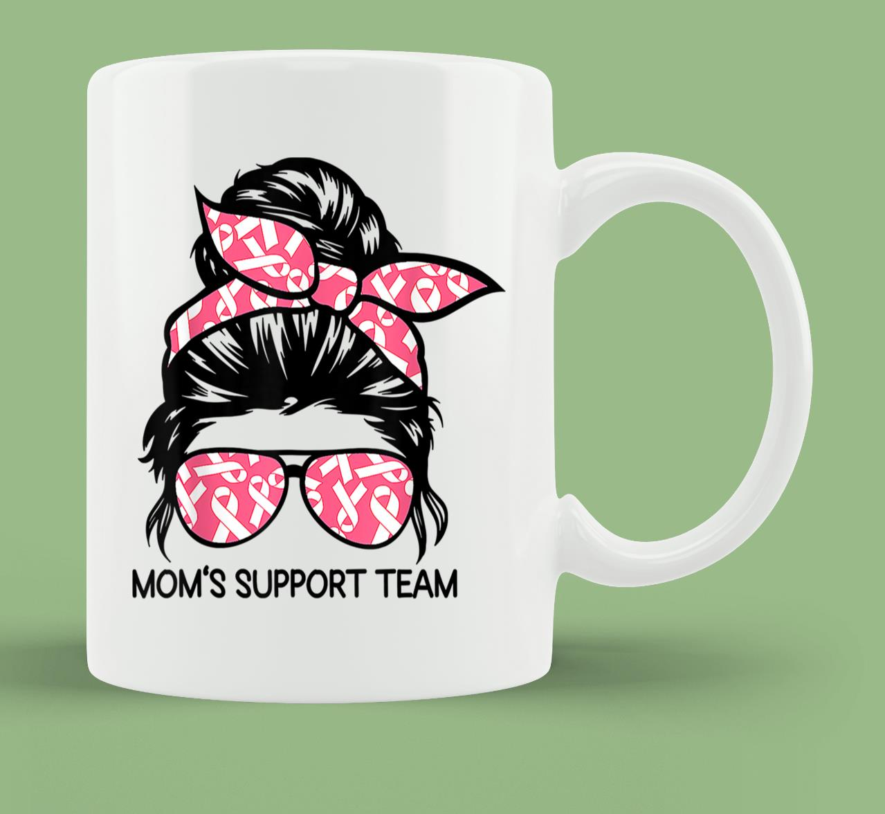 Skitongift Ceramic Novelty Coffee Mug Breast Cancer Awareness Mug Messy Bun Moms Support Team Breast Cancer Survivor